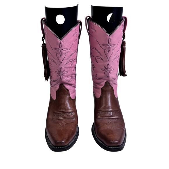 ARIAT Boots 6B Moon Fringe Tassels Cowboy Snipe Toe Cowgirl Rodeo Pink Western - Picture 3 of 12